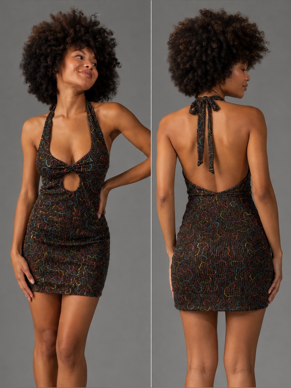Urban Outfitters Gemma Sparkly Mini Halter Dress